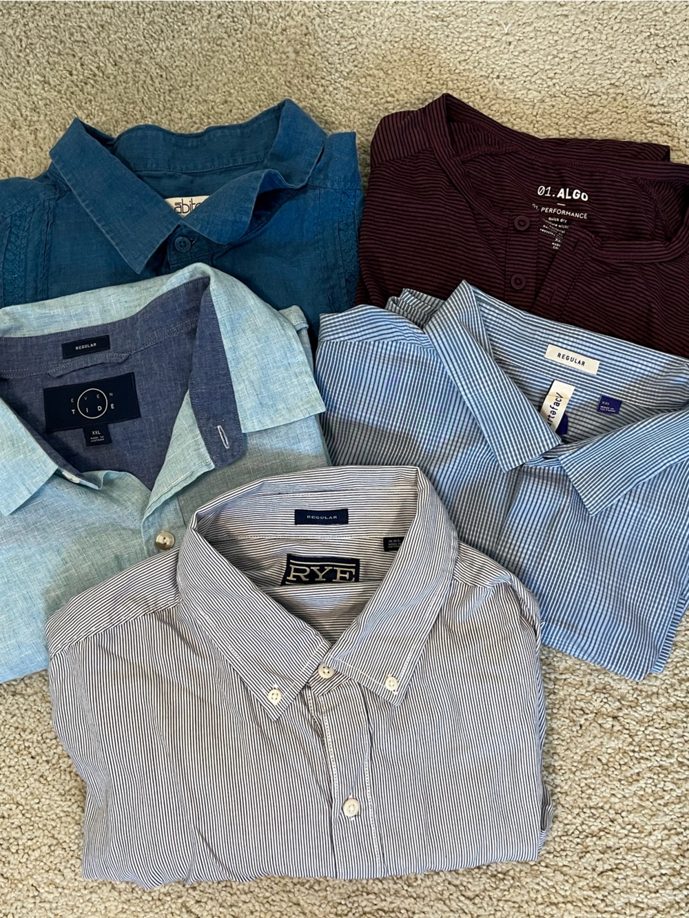 Lot Of 5 2XL Mens Short Sleeve Shirts Rye, Abito, Artefact, Algo, Even Tide EUC